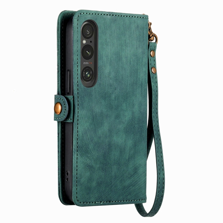 For Sony Xperia 10 III Geometric Zipper Wallet Side Buckle Leather Phone Case(Green) - Sony Cases by buy2fix | Online Shopping UK | buy2fix