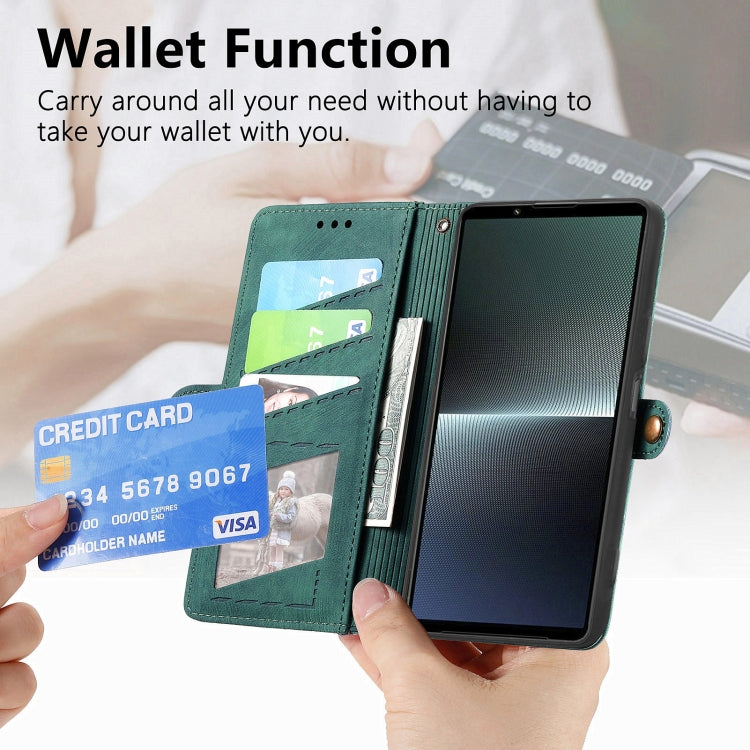 For Sony Xperia 10 III Geometric Zipper Wallet Side Buckle Leather Phone Case(Green) - Sony Cases by buy2fix | Online Shopping UK | buy2fix