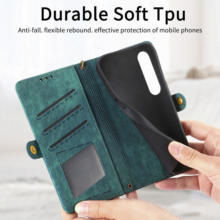 For Sony Xperia 10 III Geometric Zipper Wallet Side Buckle Leather Phone Case(Green) - Sony Cases by buy2fix | Online Shopping UK | buy2fix