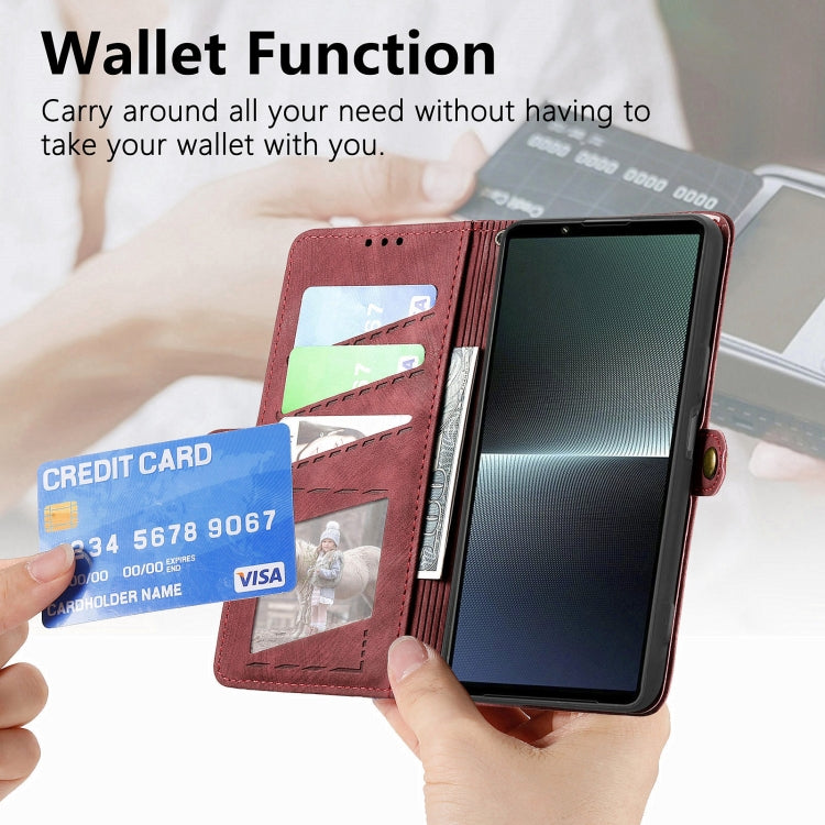 For Sony Xperia 10 III Geometric Zipper Wallet Side Buckle Leather Phone Case(Red) by buy2fix