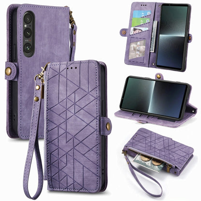 For Sony Xperia 10 III Geometric Zipper Wallet Side Buckle Leather Phone Case(Purple) by buy2fix