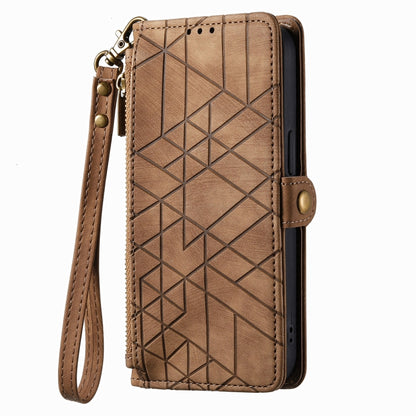 For Sony Xperia 10 III Geometric Zipper Wallet Side Buckle Leather Phone Case(Brown) by buy2fix