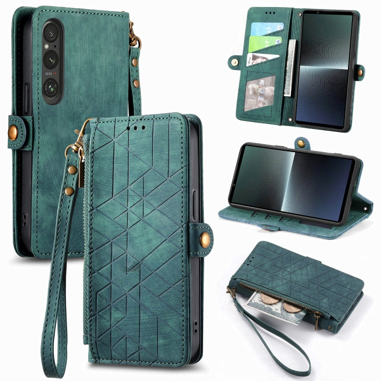 For Sony Xperia 5 IV Geometric Zipper Wallet Side Buckle Leather Phone Case(Green) by buy2fix