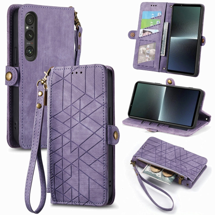 For Sony Xperia 5 IV Geometric Zipper Wallet Side Buckle Leather Phone Case(Purple) by buy2fix