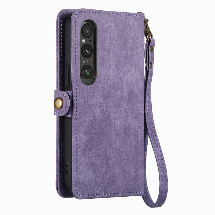 For Sony Xperia 5 IV Geometric Zipper Wallet Side Buckle Leather Phone Case(Purple) by buy2fix