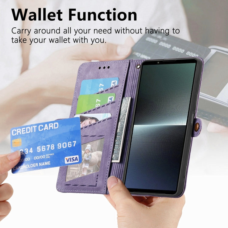 For Sony Xperia 5 IV Geometric Zipper Wallet Side Buckle Leather Phone Case(Purple) by buy2fix