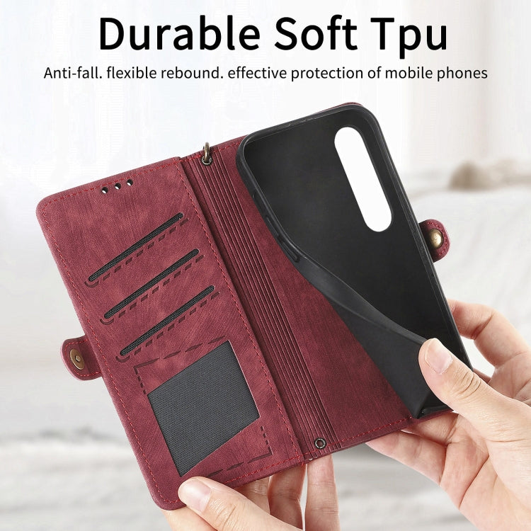 For Sony Xperia 10 IV Geometric Zipper Wallet Side Buckle Leather Phone Case(Red) by buy2fix