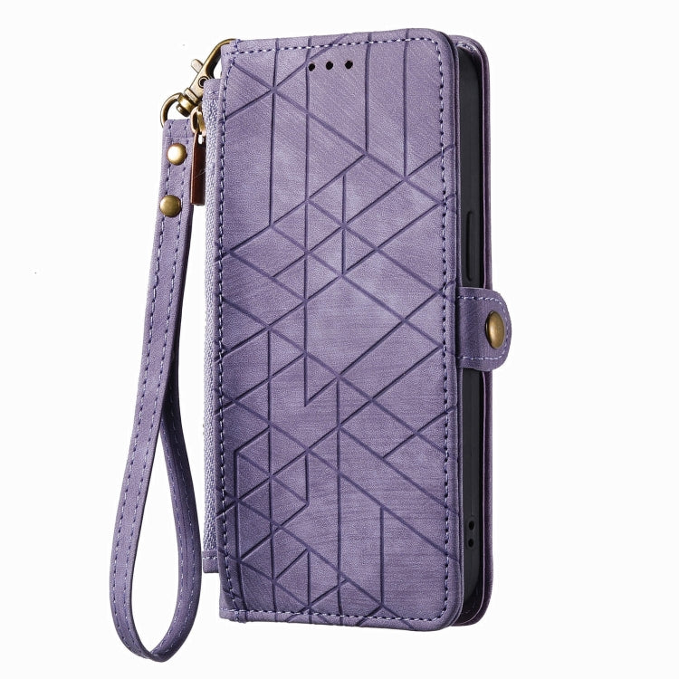 For Sony Xperia 10 IV Geometric Zipper Wallet Side Buckle Leather Phone Case(Purple) by buy2fix
