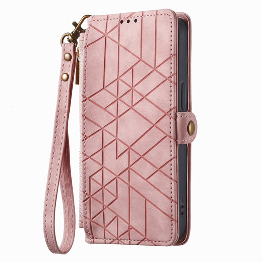 For Sony Xpreia Ace 3 Geometric Zipper Wallet Side Buckle Leather Phone Case(Pink) by buy2fix
