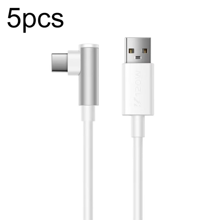 5pcs XJ-93 1m 120W USB to Type-C Elbow Fast Charging Data Cable for vivo and Other Phone(White) by buy2fix