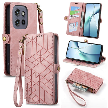 For Motorola Moto S50 Geometric Zipper Wallet Side Buckle Leather Phone Case(Pink) by buy2fix