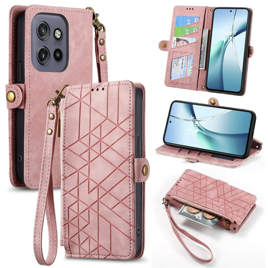 For Motorola Moto S50 Geometric Zipper Wallet Side Buckle Leather Phone Case(Pink) by buy2fix