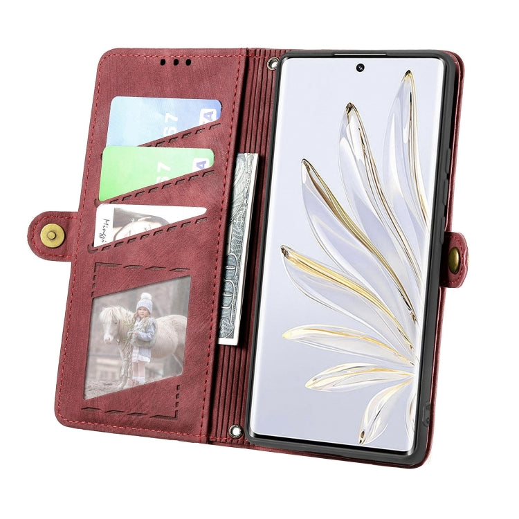 For Honor 90 Pro Geometric Zipper Wallet Side Buckle Leather Phone Case(Red) by buy2fix