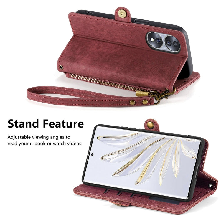 For Honor 90 Pro Geometric Zipper Wallet Side Buckle Leather Phone Case(Red) by buy2fix