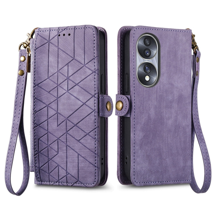 For Honor X8 5G Geometric Zipper Wallet Side Buckle Leather Phone Case(Purple) by buy2fix