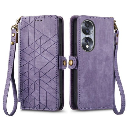 For Honor X8 5G Geometric Zipper Wallet Side Buckle Leather Phone Case(Purple) by buy2fix