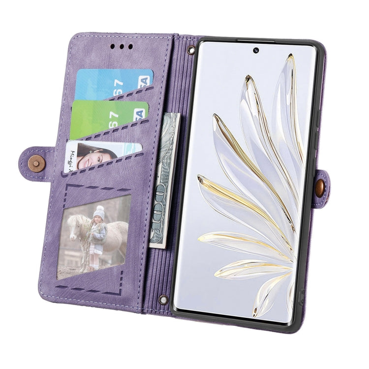 For Honor X8 5G Geometric Zipper Wallet Side Buckle Leather Phone Case(Purple) by buy2fix