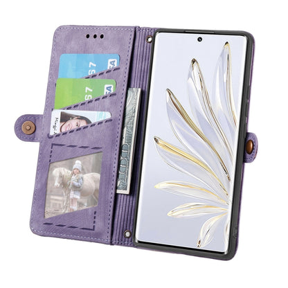 For Honor X8 5G Geometric Zipper Wallet Side Buckle Leather Phone Case(Purple) by buy2fix