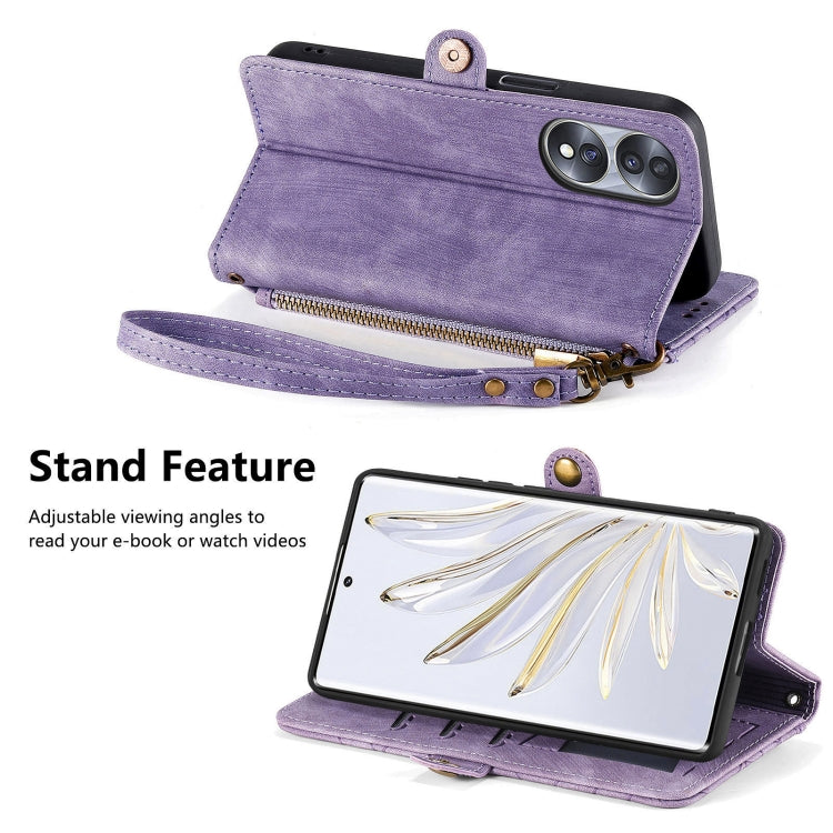 For Honor X8 5G Geometric Zipper Wallet Side Buckle Leather Phone Case(Purple) by buy2fix