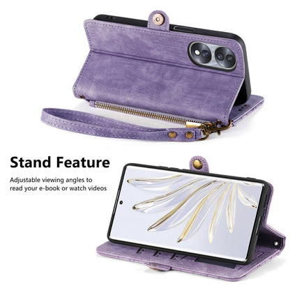 For Honor X8 5G Geometric Zipper Wallet Side Buckle Leather Phone Case(Purple) by buy2fix