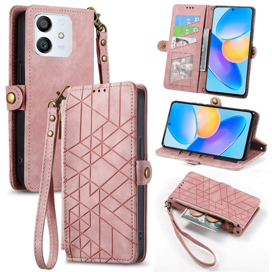 For Honor Play 6T Pro Geometric Zipper Wallet Side Buckle Leather Phone Case(Pink) - Honor Cases by buy2fix | Online Shopping UK | buy2fix