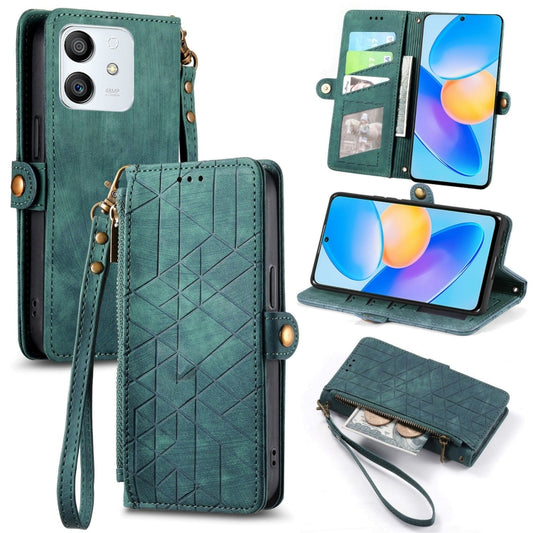 For Honor Play 6T Pro Geometric Zipper Wallet Side Buckle Leather Phone Case(Green) by buy2fix