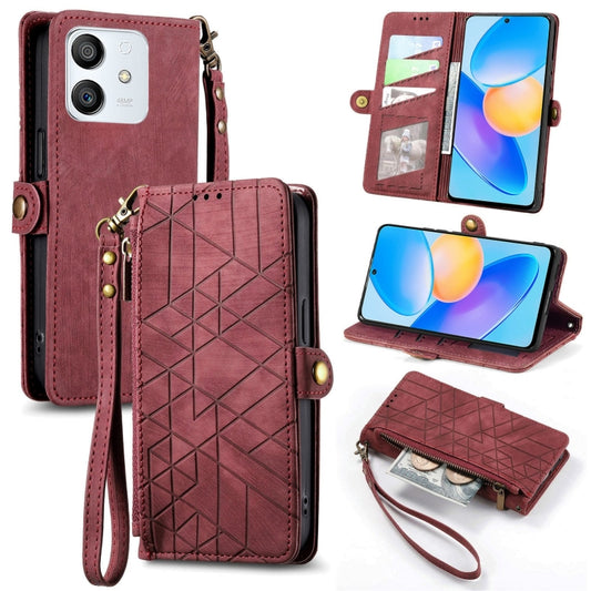 For Honor Play 6T Pro Geometric Zipper Wallet Side Buckle Leather Phone Case(Red) - Honor Cases by buy2fix | Online Shopping UK | buy2fix