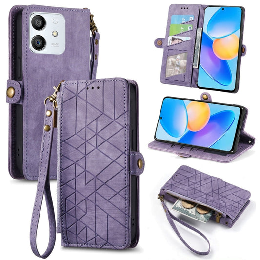 For Honor Play 6T Pro Geometric Zipper Wallet Side Buckle Leather Phone Case(Purple) - Honor Cases by buy2fix | Online Shopping UK | buy2fix