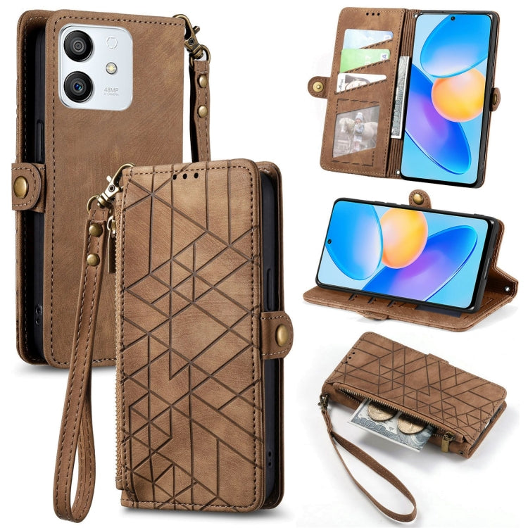 For Honor Play 6T Pro Geometric Zipper Wallet Side Buckle Leather Phone Case(Brown) - Honor Cases by buy2fix | Online Shopping UK | buy2fix