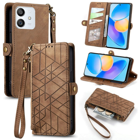 For Honor Play 6T Pro Geometric Zipper Wallet Side Buckle Leather Phone Case(Brown) - Honor Cases by buy2fix | Online Shopping UK | buy2fix