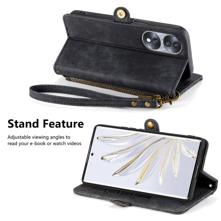 For Honor Play 6T Pro Geometric Zipper Wallet Side Buckle Leather Phone Case(Black) by buy2fix