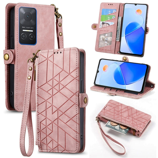 For Honor Play 6T Geometric Zipper Wallet Side Buckle Leather Phone Case(Pink) - Honor Cases by buy2fix | Online Shopping UK | buy2fix