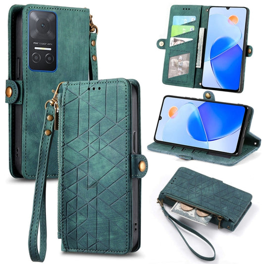 For Honor Play 6T Geometric Zipper Wallet Side Buckle Leather Phone Case(Green) - Honor Cases by buy2fix | Online Shopping UK | buy2fix