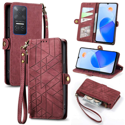 For Honor Play 6T Geometric Zipper Wallet Side Buckle Leather Phone Case(Red) - Honor Cases by buy2fix | Online Shopping UK | buy2fix