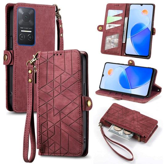 For Honor Play 6T Geometric Zipper Wallet Side Buckle Leather Phone Case(Red) - Honor Cases by buy2fix | Online Shopping UK | buy2fix