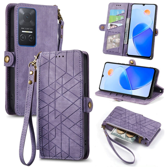 For Honor Play 6T Geometric Zipper Wallet Side Buckle Leather Phone Case(Purple) - Honor Cases by buy2fix | Online Shopping UK | buy2fix