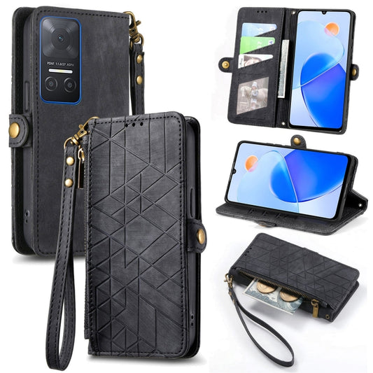 For Honor Play 6T Geometric Zipper Wallet Side Buckle Leather Phone Case(Black) - Honor Cases by buy2fix | Online Shopping UK | buy2fix