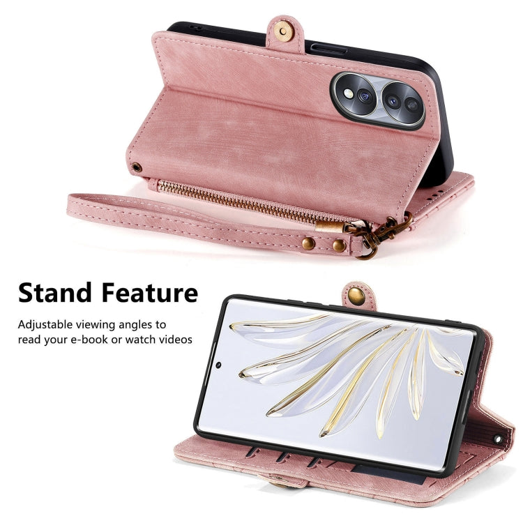 For Honor X40i Geometric Zipper Wallet Side Buckle Leather Phone Case(Pink) by buy2fix