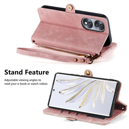 For Honor X40i Geometric Zipper Wallet Side Buckle Leather Phone Case(Pink) by buy2fix