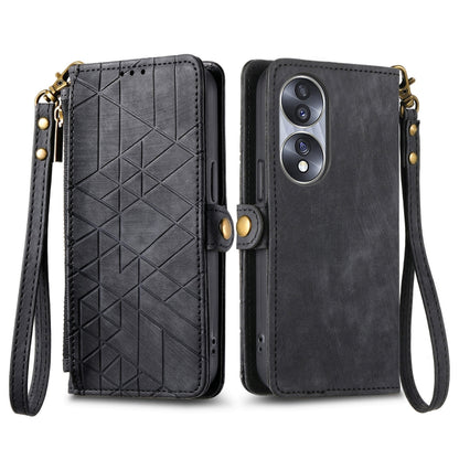 For Honor 60 Geometric Zipper Wallet Side Buckle Leather Phone Case(Black) by buy2fix