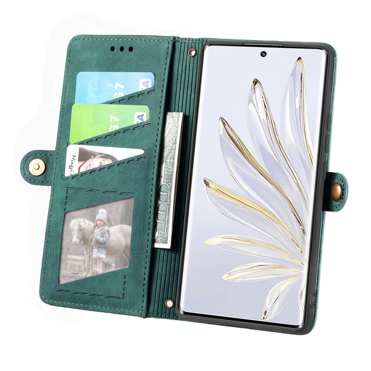 For Honor 60 Pro Geometric Zipper Wallet Side Buckle Leather Phone Case(Green) by buy2fix
