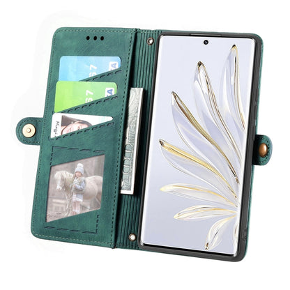 For Honor 60 Pro Geometric Zipper Wallet Side Buckle Leather Phone Case(Green) by buy2fix