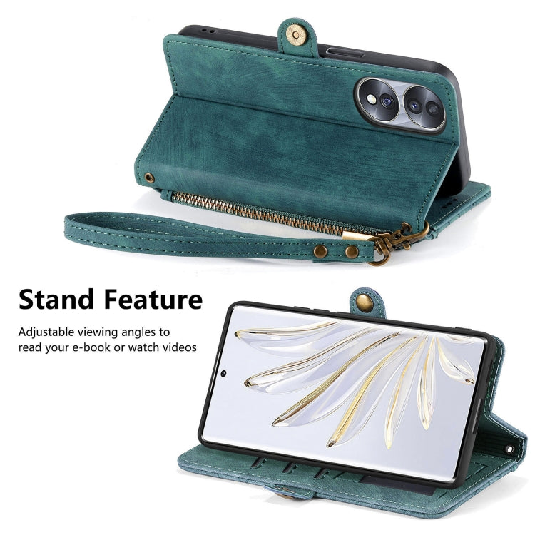 For Honor 60 Pro Geometric Zipper Wallet Side Buckle Leather Phone Case(Green) by buy2fix