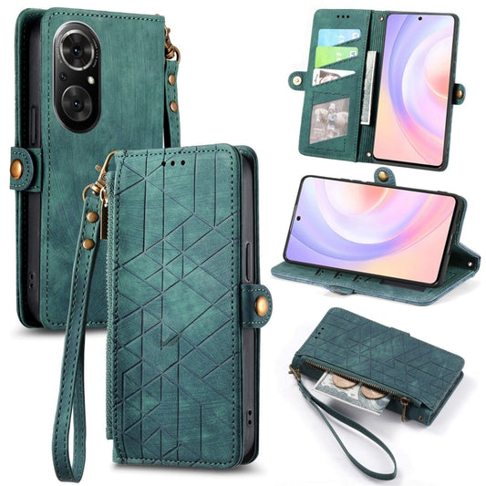 For Honor 50 SE Geometric Zipper Wallet Side Buckle Leather Phone Case(Green) by buy2fix