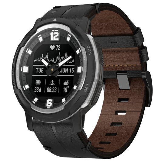 For Garmin Instinct Crossover Leather Textured 22mm Watch Band(Black) - Watch Bands by buy2fix | Online Shopping UK | buy2fix