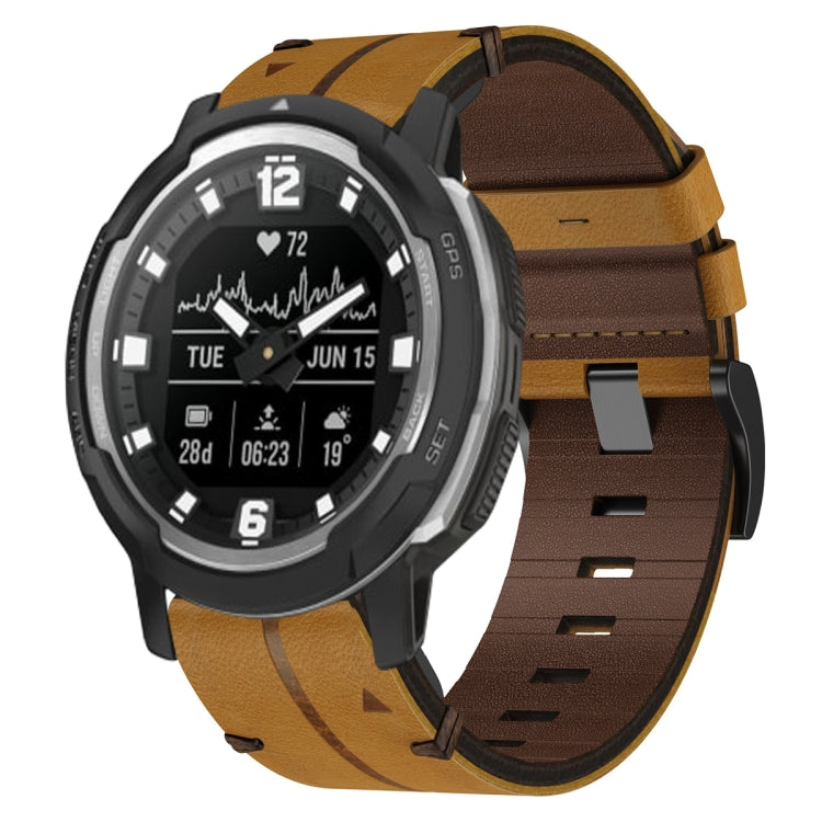 For Garmin Instinct Crossover Leather Textured 22mm Watch Band(Brown) - Watch Bands by buy2fix | Online Shopping UK | buy2fix