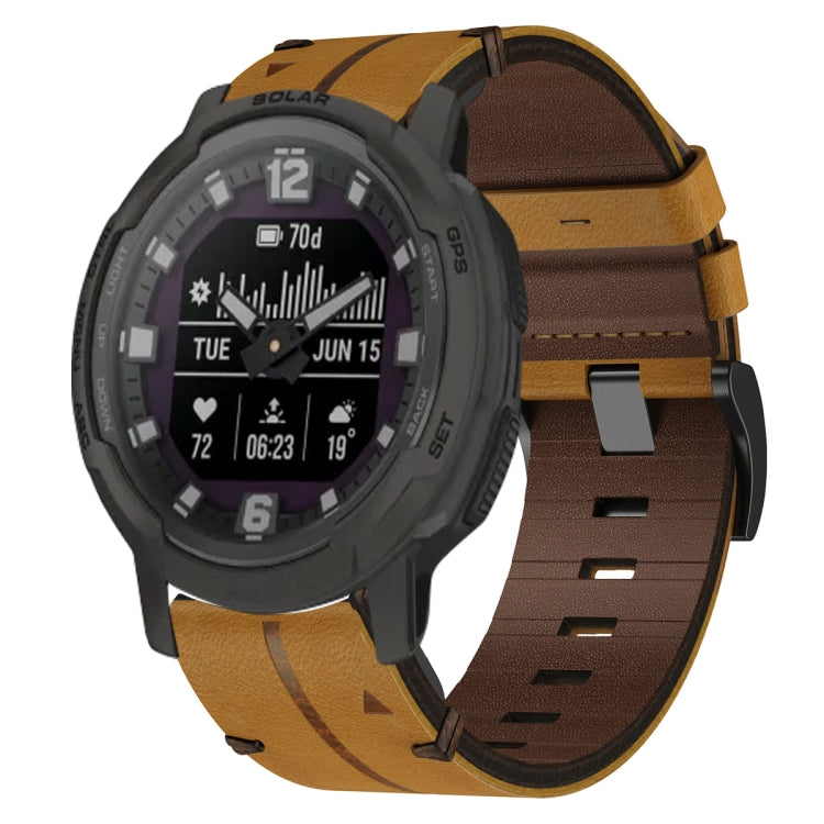 For Garmin Instinct Crossover Solar Leather Textured 22mm Watch Band(Brown) - Watch Bands by buy2fix | Online Shopping UK | buy2fix