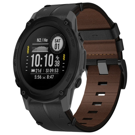 For Garmin Descent G1 Leather Textured 22mm Watch Band(Black)