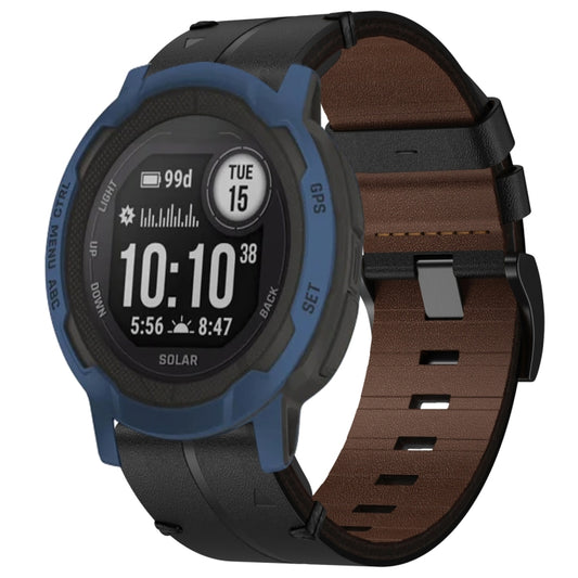 For Garmin  Instinct 2 Solar Leather Textured 22mm Watch Band(Black) - Watch Bands by buy2fix | Online Shopping UK | buy2fix