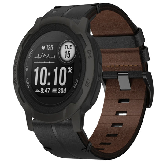 For Garmin Instinct 2 Leather Textured 22mm Watch Band(Black) - Watch Bands by buy2fix | Online Shopping UK | buy2fix